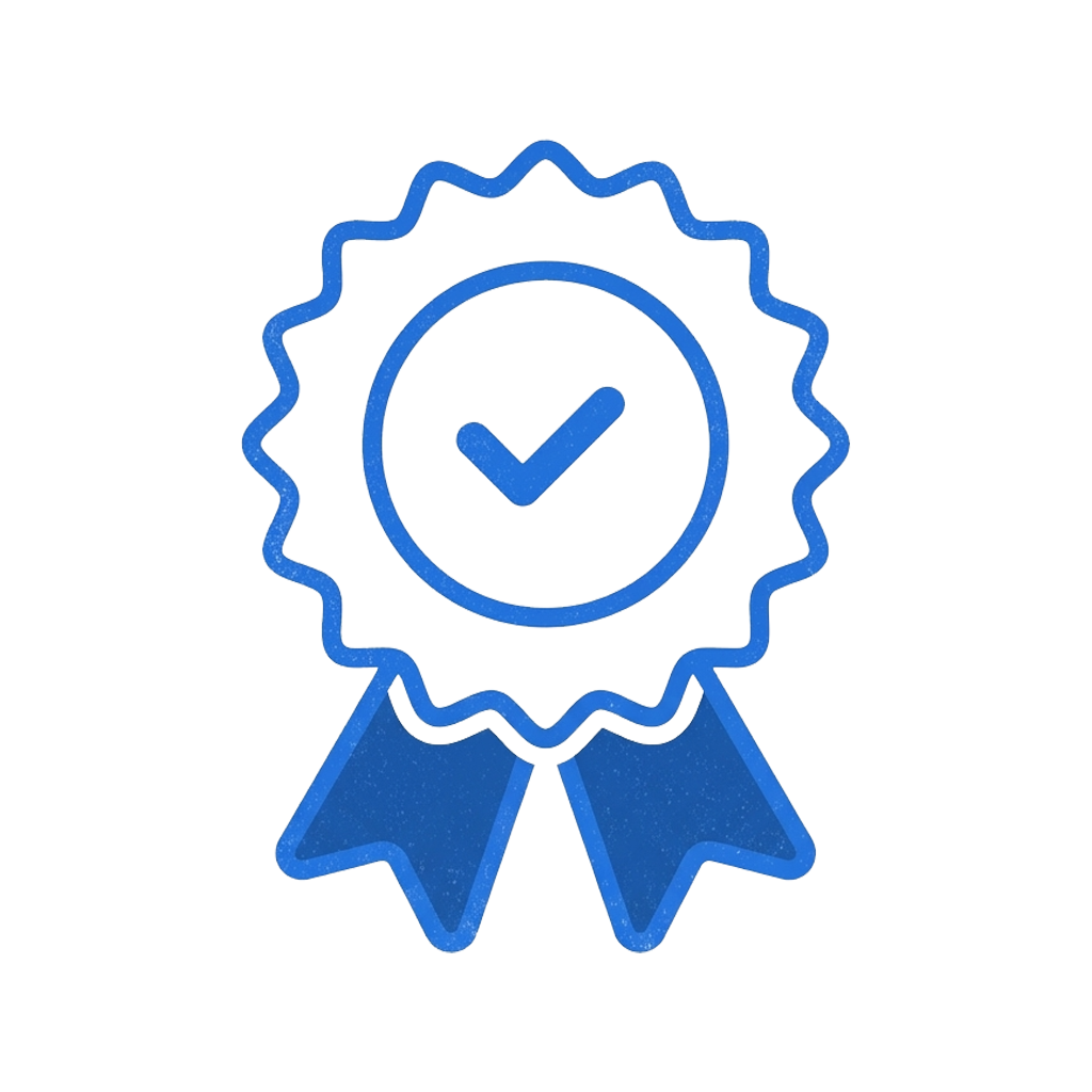 Ikona odznaki certyfikacyjnej z haczykiem symbolizującym potwierdzone kompetencje